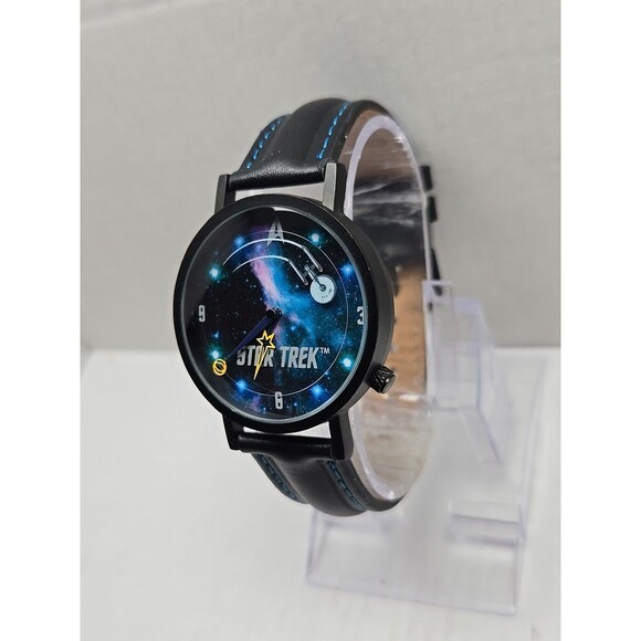 Star Trek Enterprise Space Dial Quartz Watch New Battery Leather Strap Mens 38mm - Picture 2 of 12